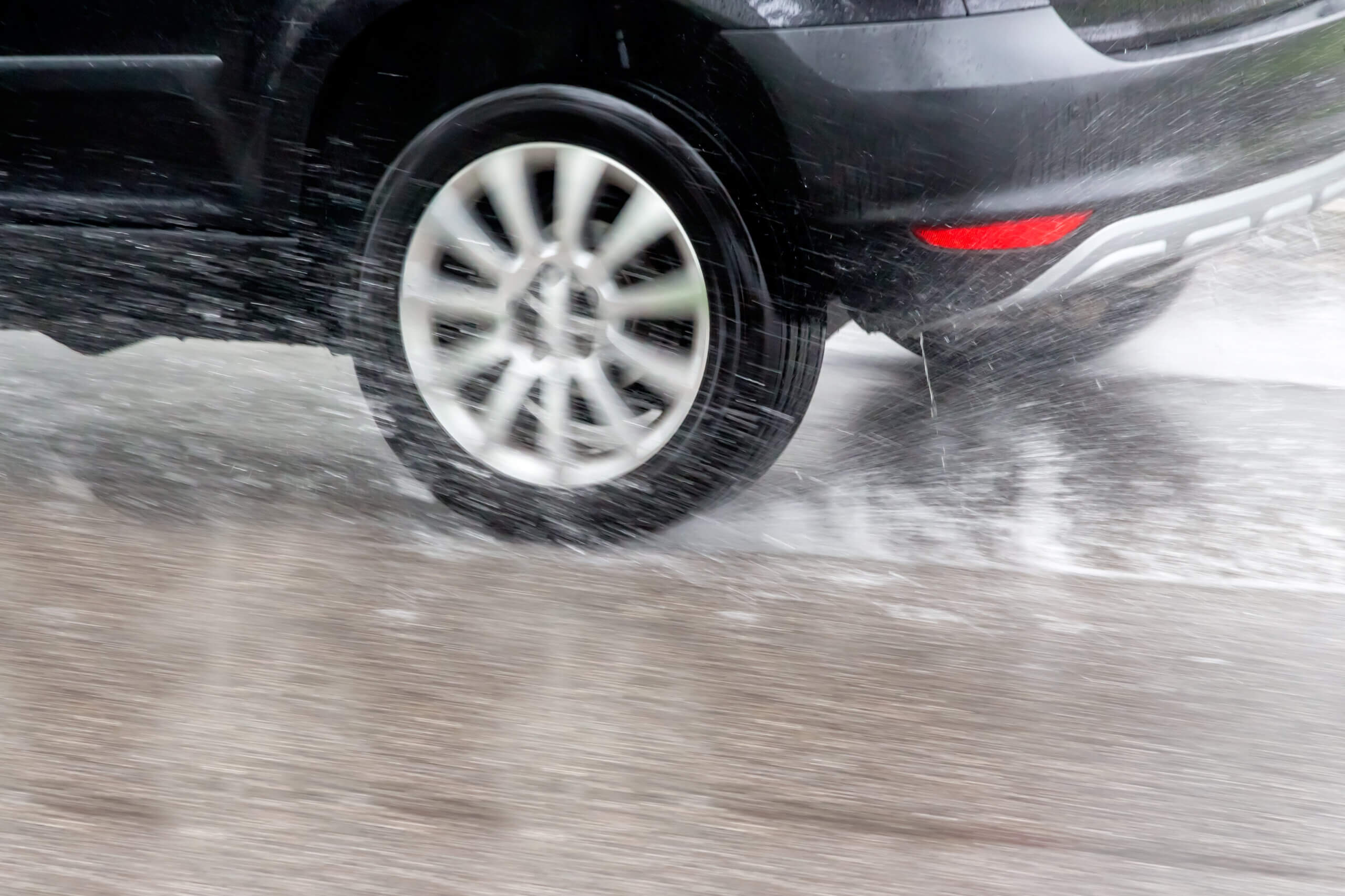 car on wet road