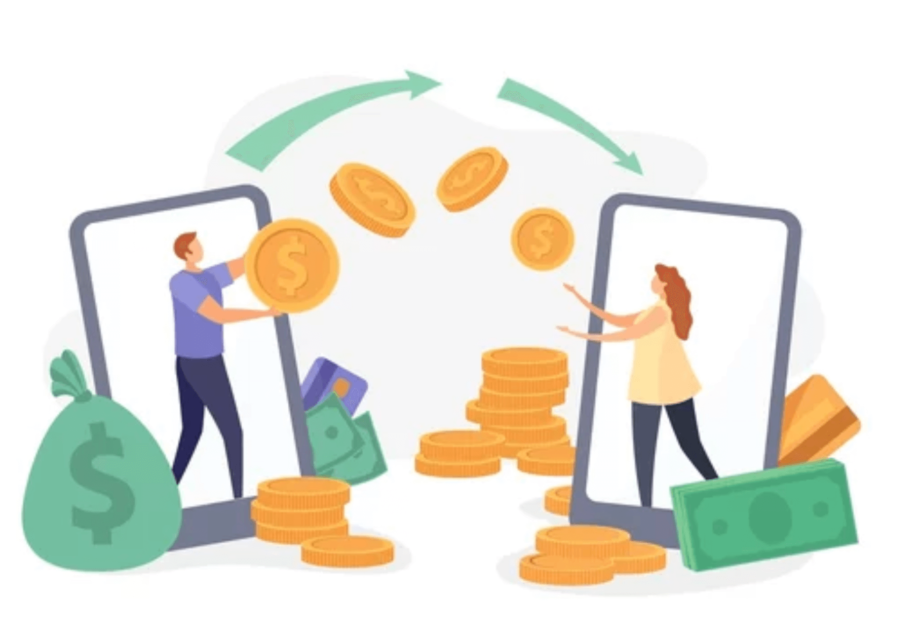 man and lady throwing money illustration