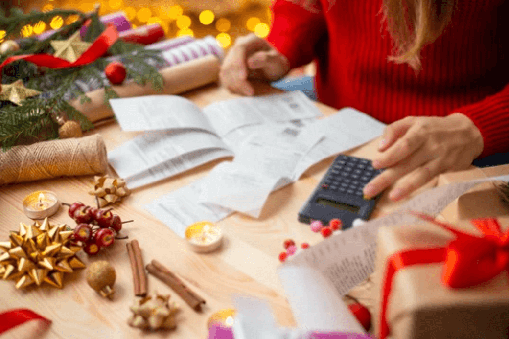 adding up receipts from Christmas present purchases