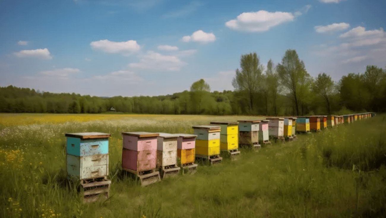 beehives in field