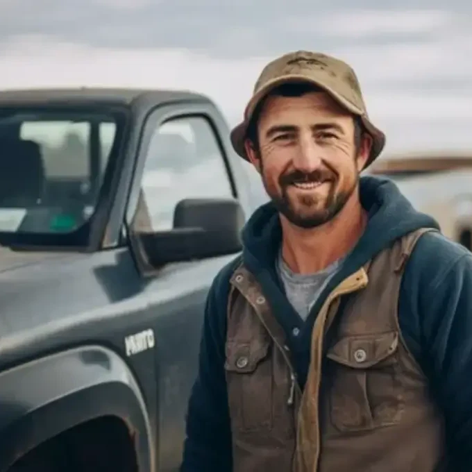 Man in front of ute